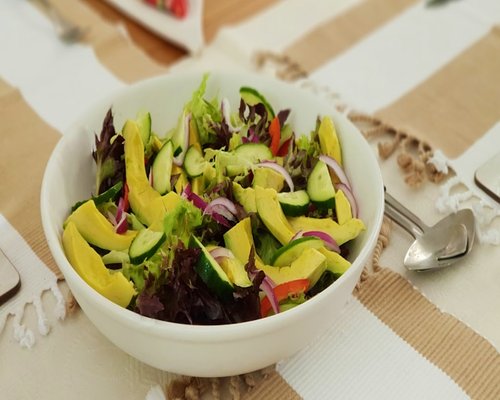 Balanced colorful salad with grains and healthy oils